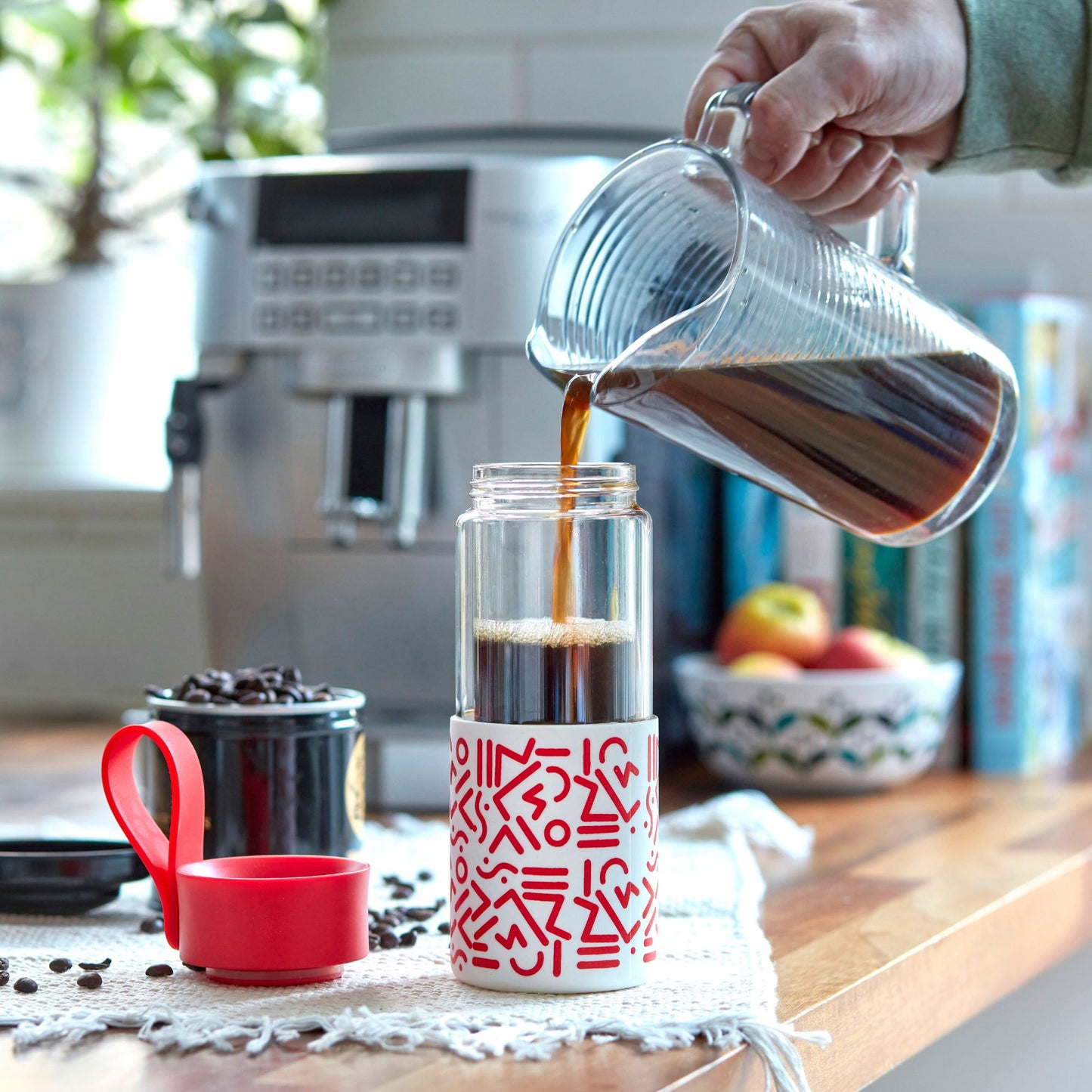 WAFE Cup 2-in-1 Insulated Glass Coffee Mug & Travel Water Bottle 350ml - RED