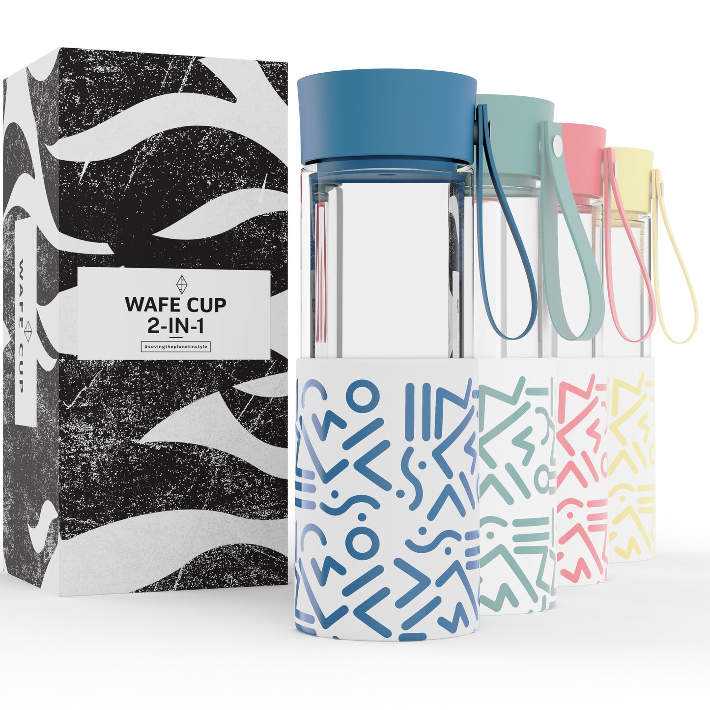 WAFE Cup 2-in-1 Insulated Glass Coffee Mug & Travel Water Bottle 350ml - BLUE