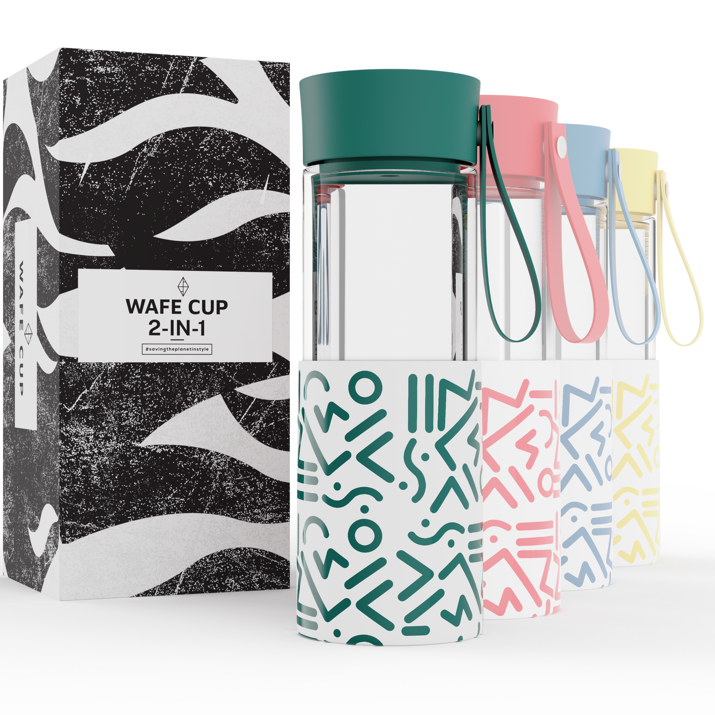 WAFE Cup 2-in-1 Insulated Glass Coffee Mug & Travel Water Bottle 350ml - GREEN