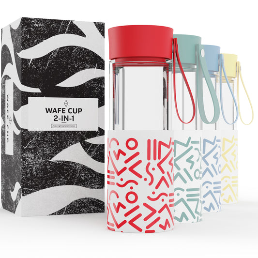 WAFE Cup 2-in-1 Insulated Glass Coffee Mug & Travel Water Bottle 350ml - RED