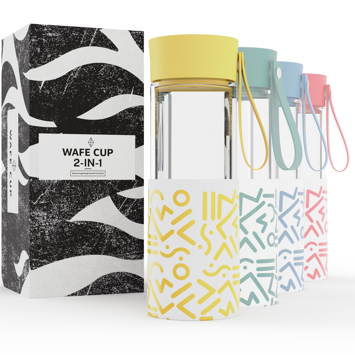 WAFE Cup 2-in-1 Insulated Glass Coffee Mug & Travel Water Bottle 350ml - YELLOW