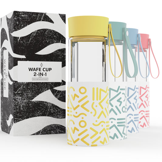 WAFE Cup 2-in-1 Insulated Glass Coffee Mug & Travel Water Bottle 350ml - YELLOW