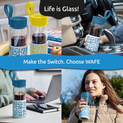 WAFE Cup - Insulated Glass Bottle 350ml - BLUE