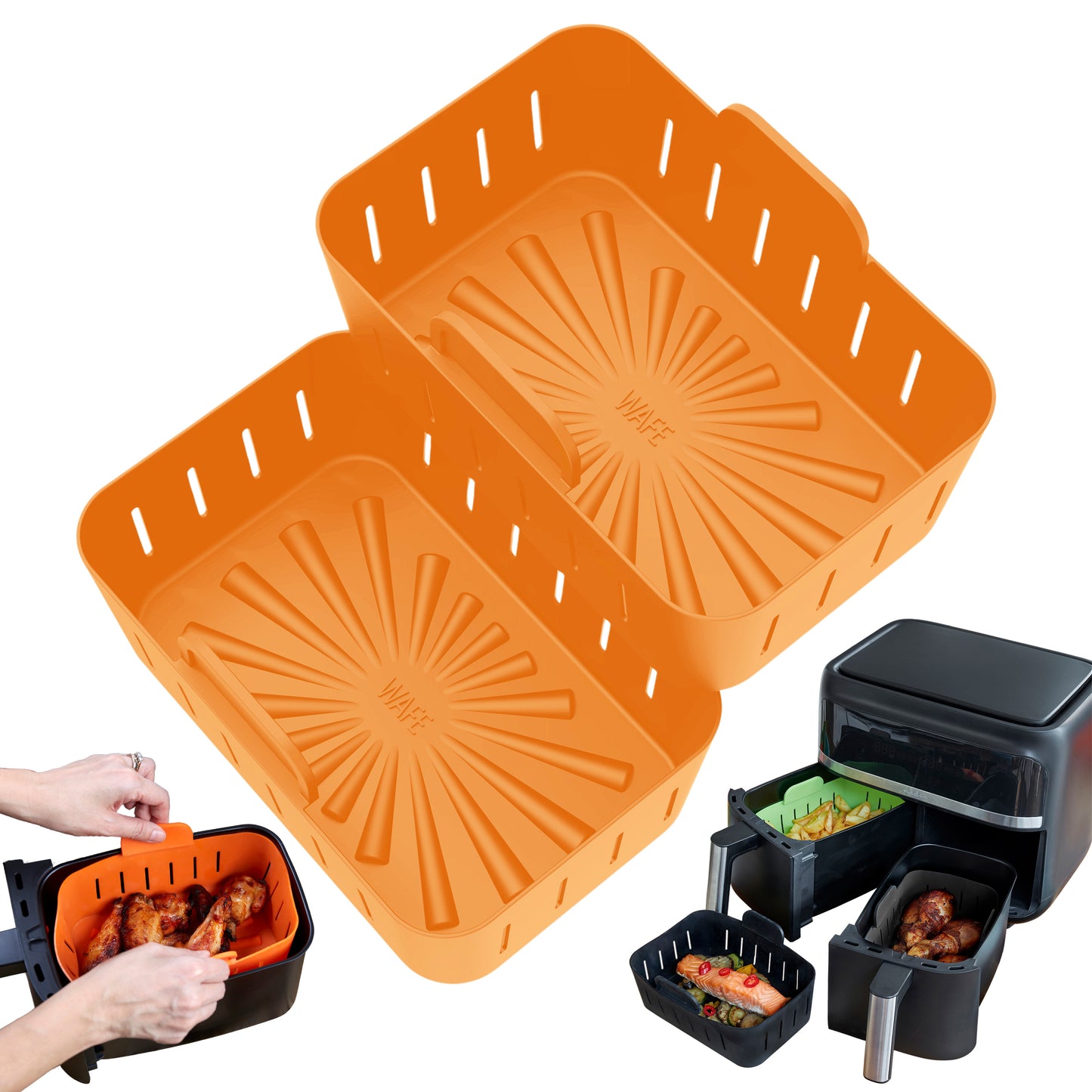 WAFE Silicone Air Fryer Ninja Liner 2PACK- ORANGE/BLACK