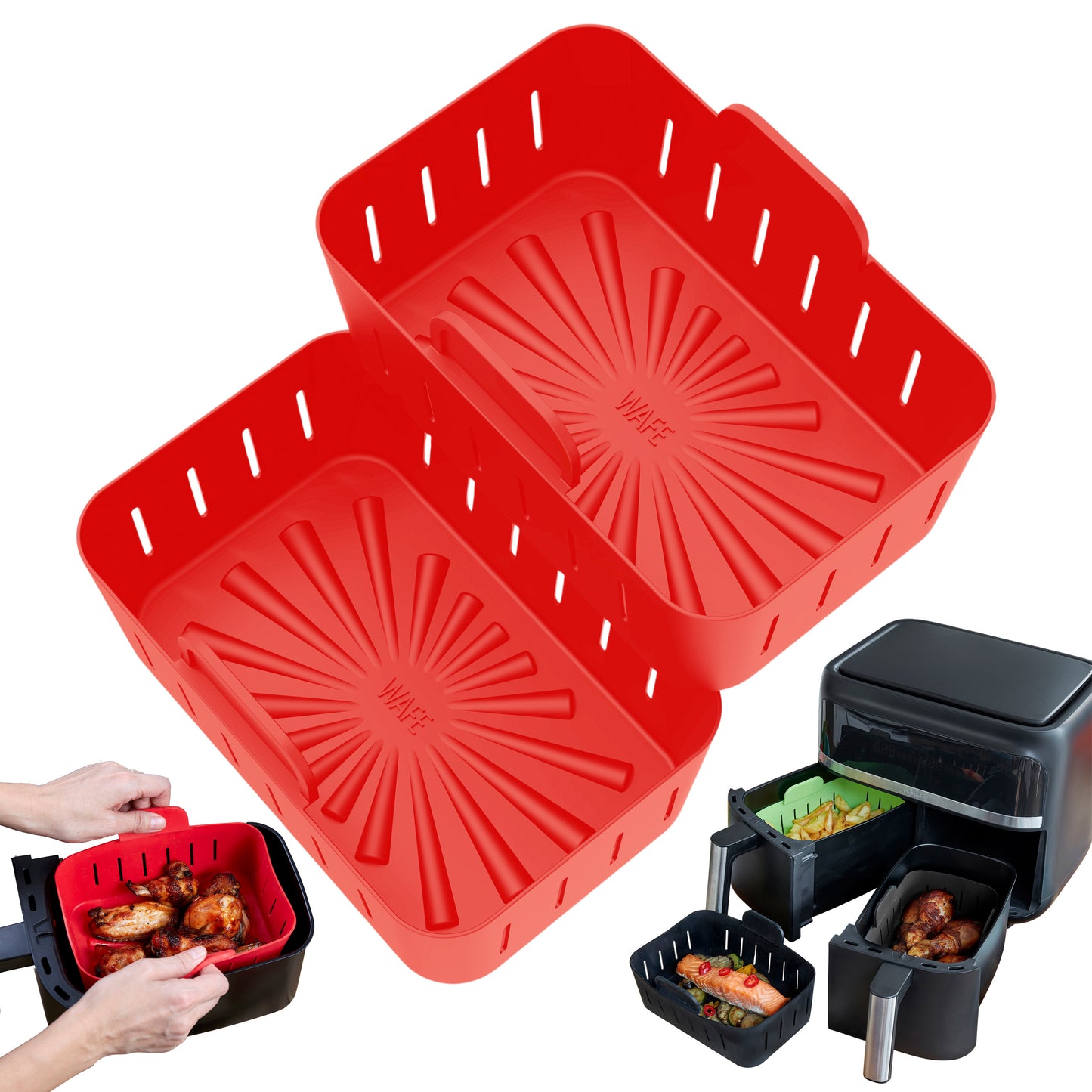 WAFE Silicone Air Fryer Ninja Liner 2PACK- RED/GREY