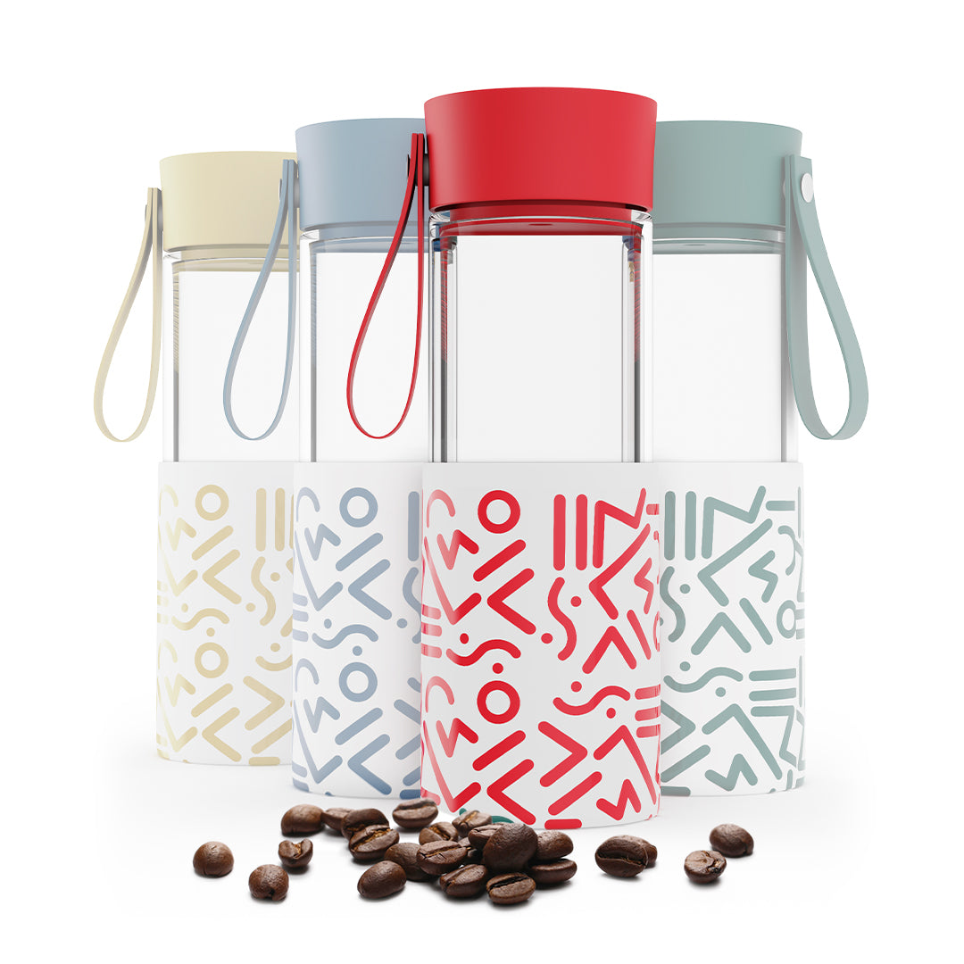 WAFE Cup 2-in-1 Insulated Glass Coffee Mug & Travel Water Bottle 350ml - RED