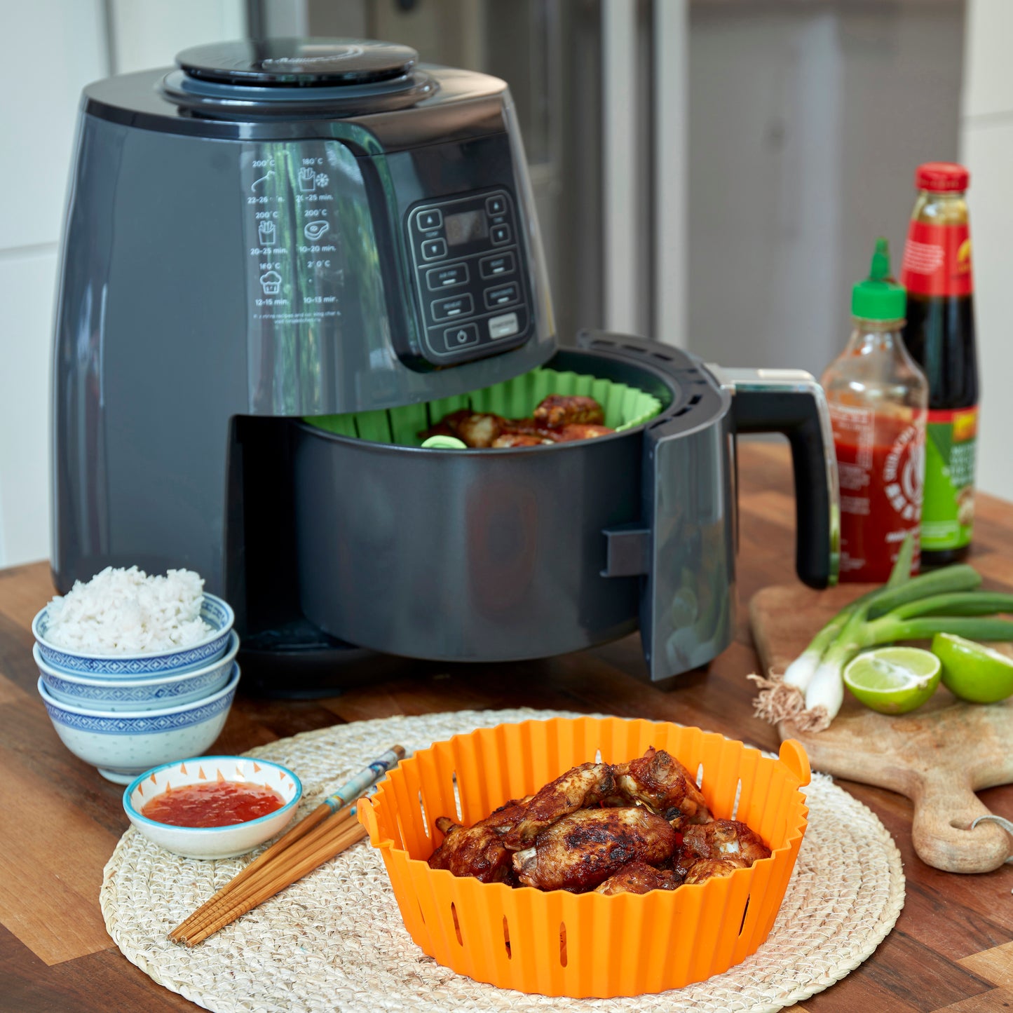 WAFE Silicone Air Fryer Liner 2PACK -Black/Orange