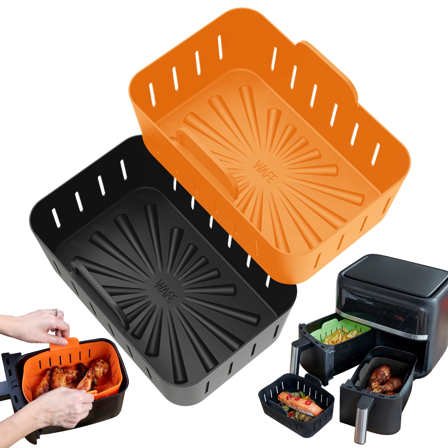 WAFE Silicone Air Fryer Ninja Liner 2PACK- ORANGE/BLACK