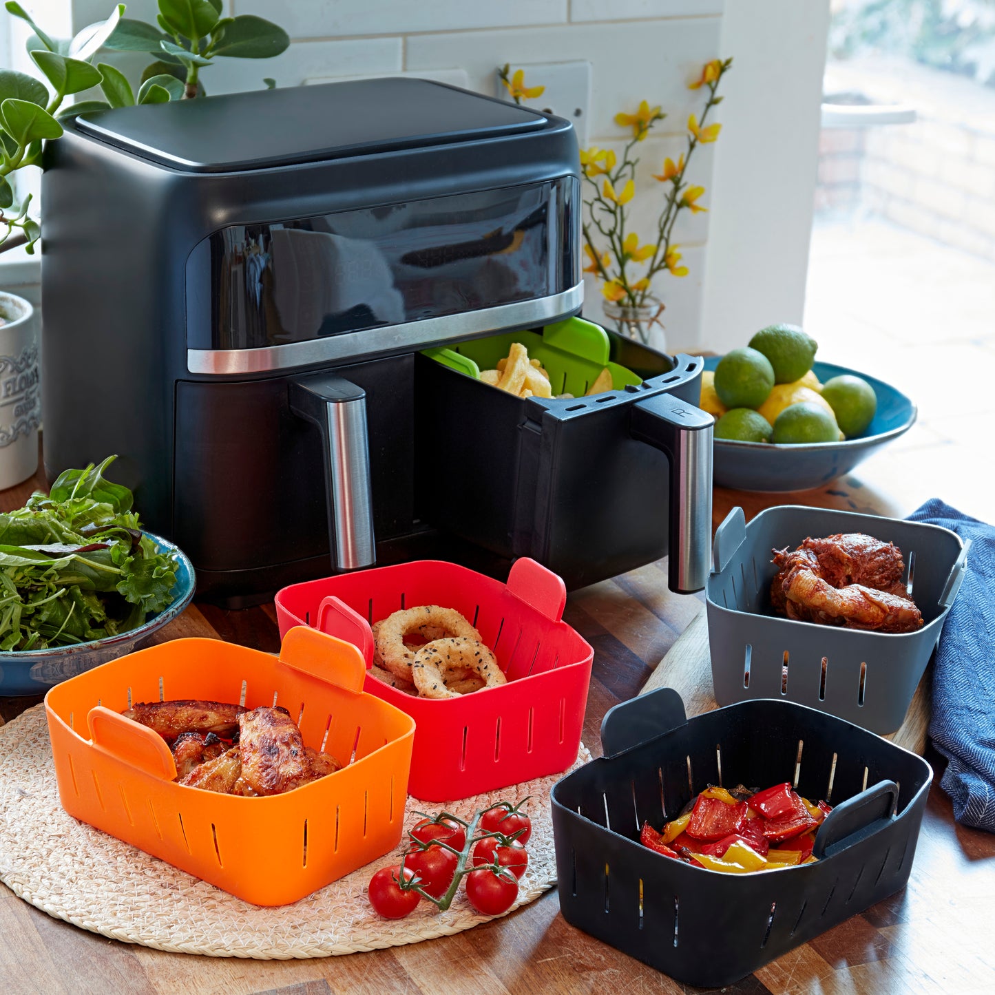 WAFE Silicone Air Fryer Ninja Liner 2PACK- ORANGE/BLACK