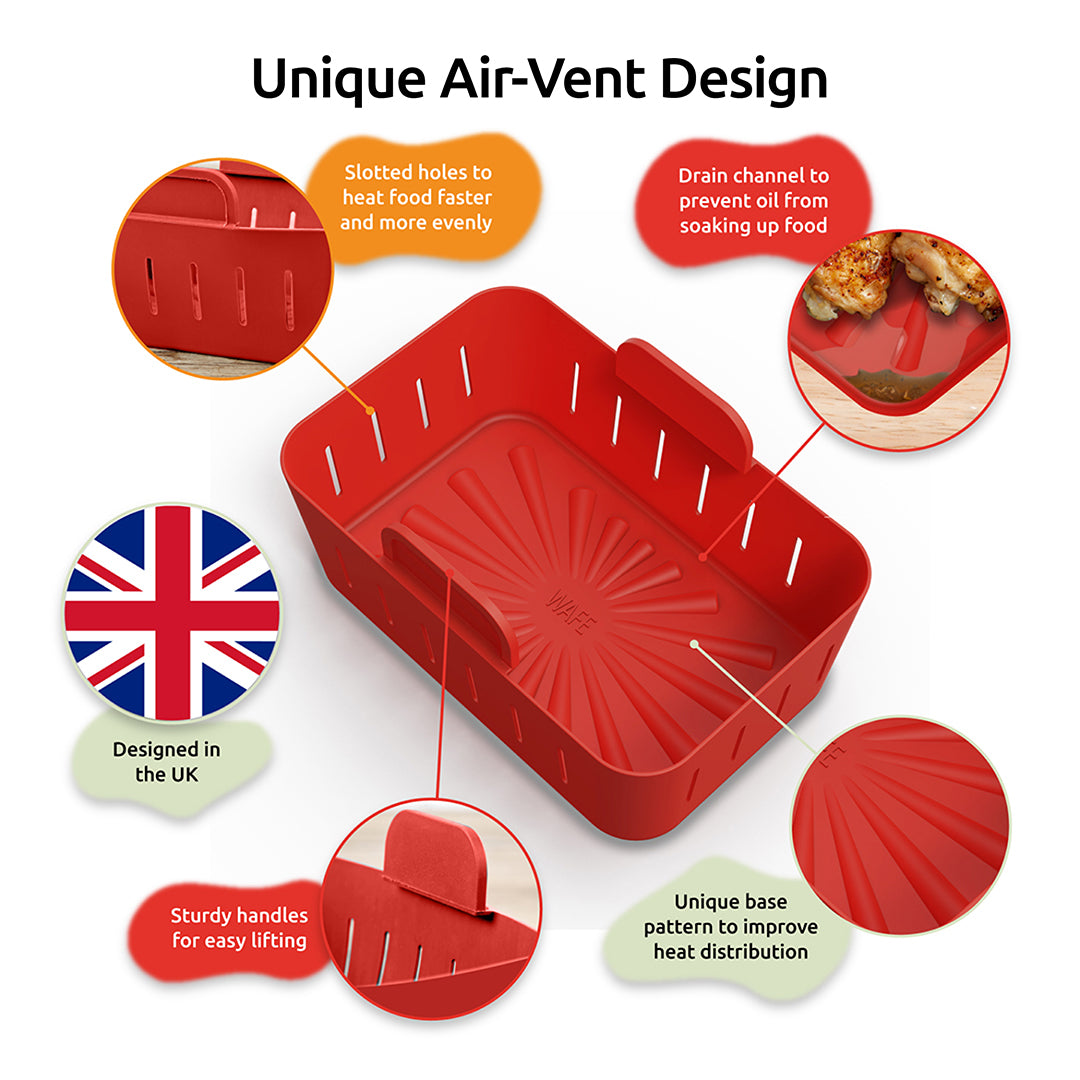 WAFE Silicone Air Fryer Ninja Liner 2PACK- RED/GREY
