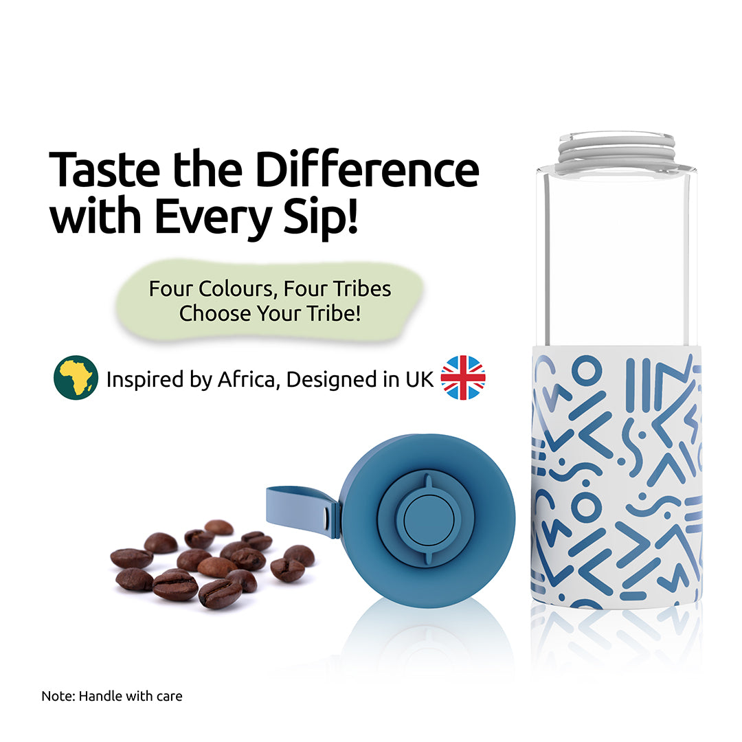 WAFE Cup 2-in-1 Insulated Glass Coffee Mug & Travel Water Bottle 350ml - BLUE