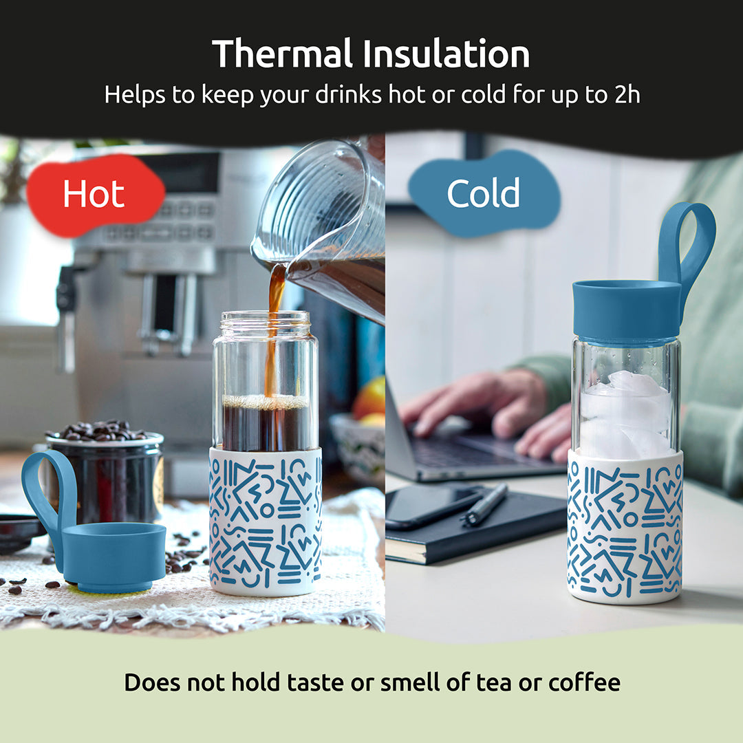 WAFE Cup 2-in-1 Insulated Glass Coffee Mug & Travel Water Bottle 350ml - BLUE