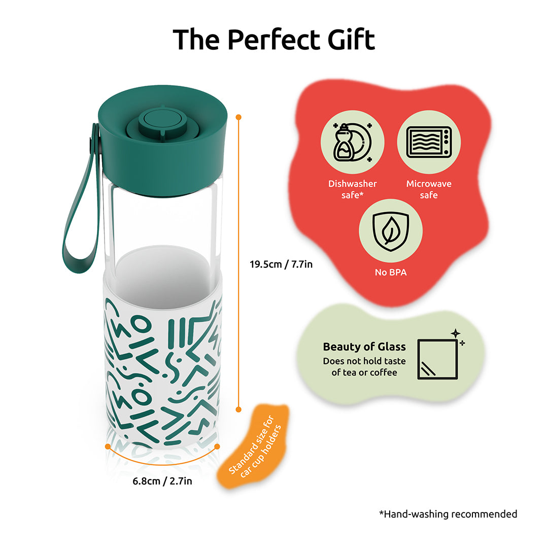 WAFE Cup 2-in-1 Insulated Glass Coffee Mug & Travel Water Bottle 350ml - GREEN