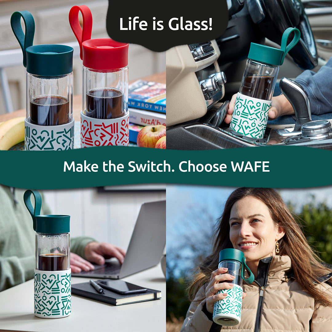 WAFE Cup - Insulated Glass Bottle 350ml - GREEN