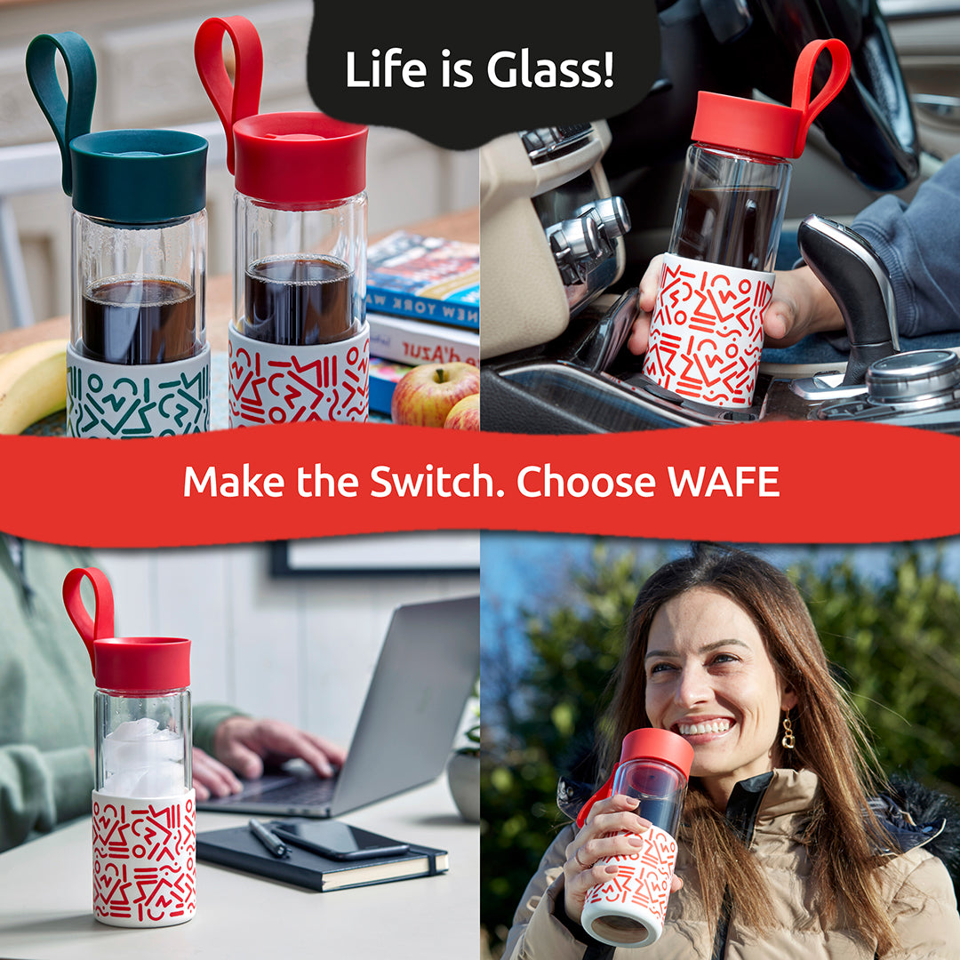 WAFE Cup - Insulated Glass Bottle 350ml - RED