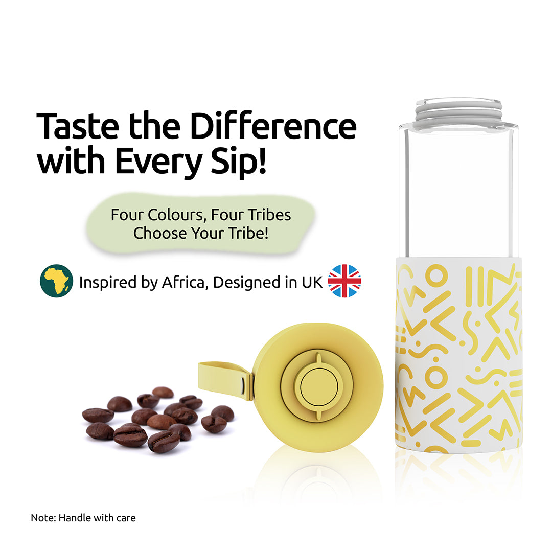 WAFE Cup 2-in-1 Insulated Glass Coffee Mug & Travel Water Bottle 350ml - YELLOW