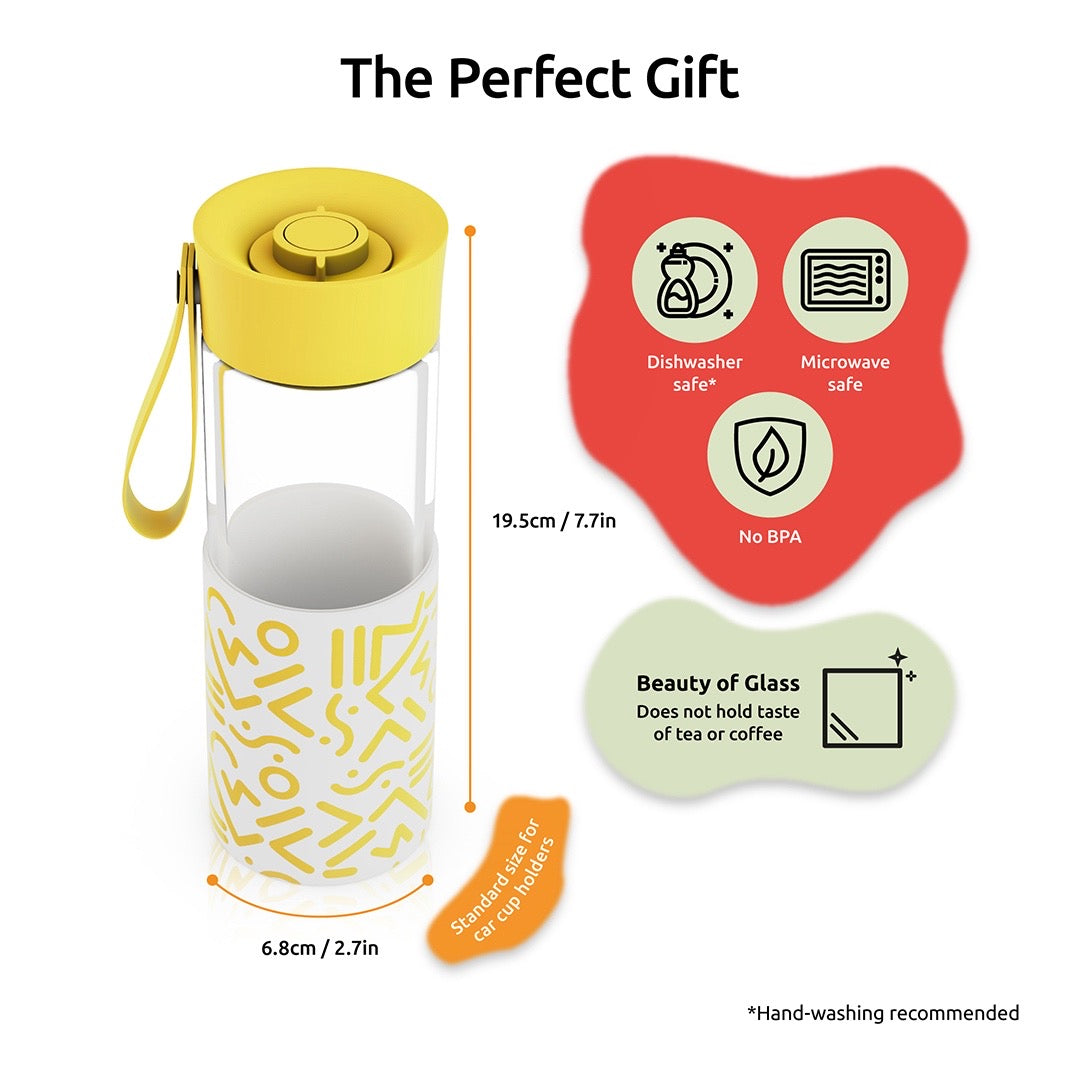WAFE Cup 2-in-1 Insulated Glass Coffee Mug & Travel Water Bottle 350ml - YELLOW