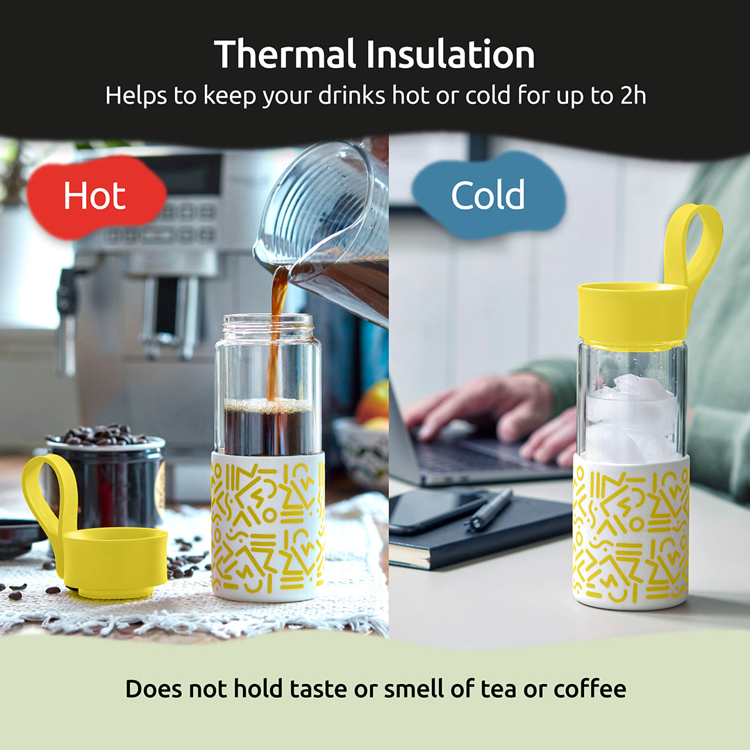 WAFE Cup 2-in-1 Insulated Glass Coffee Mug & Travel Water Bottle 350ml - YELLOW