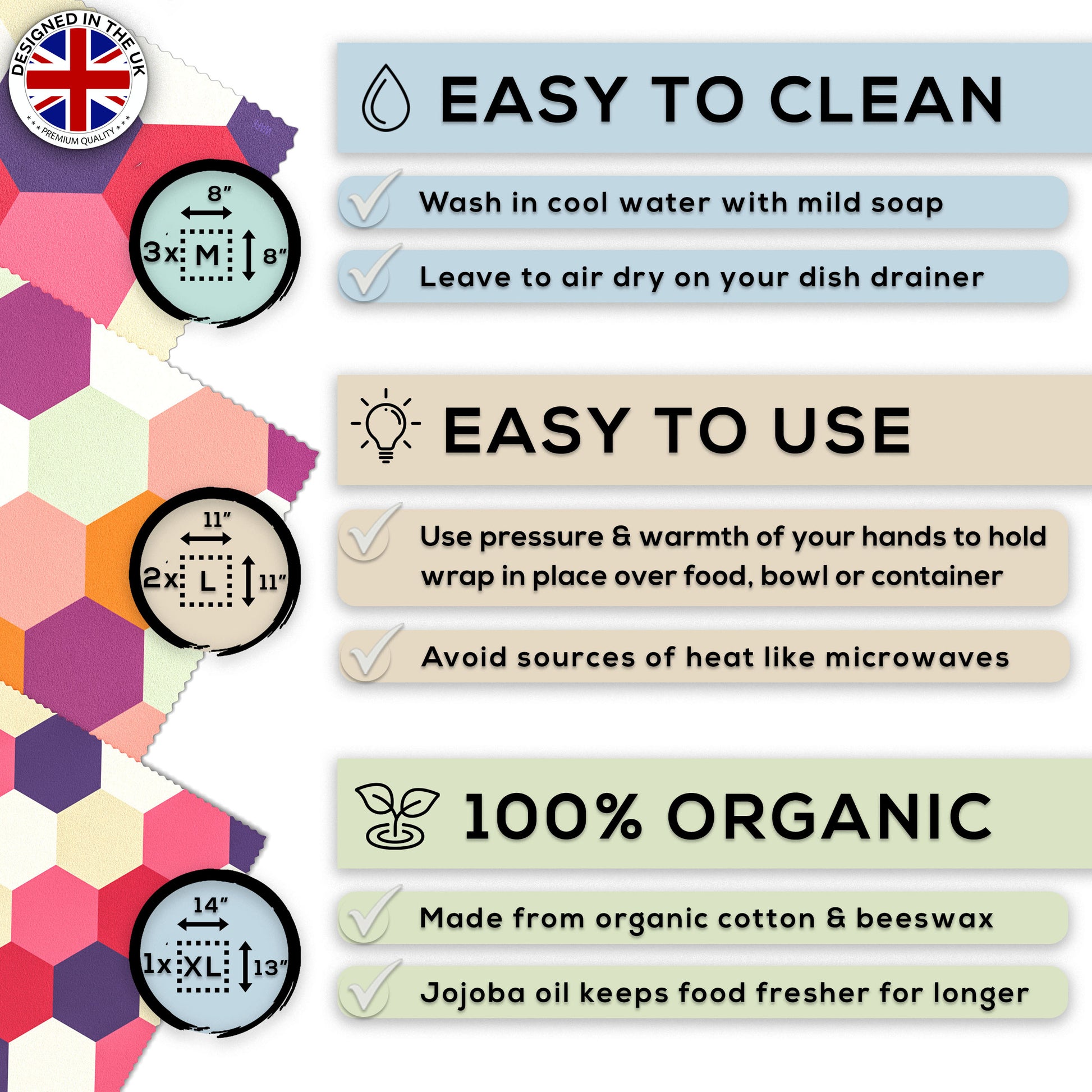 WAFE - Reusable Beeswax Food Wraps - Beeswax Edition - Pack of 6+3