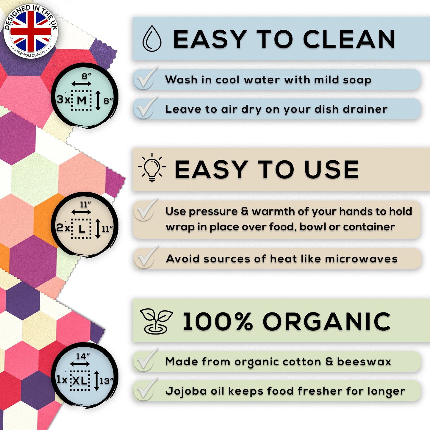 WAFE - Reusable Beeswax Food Wraps - Beeswax Edition - Pack of 3+3