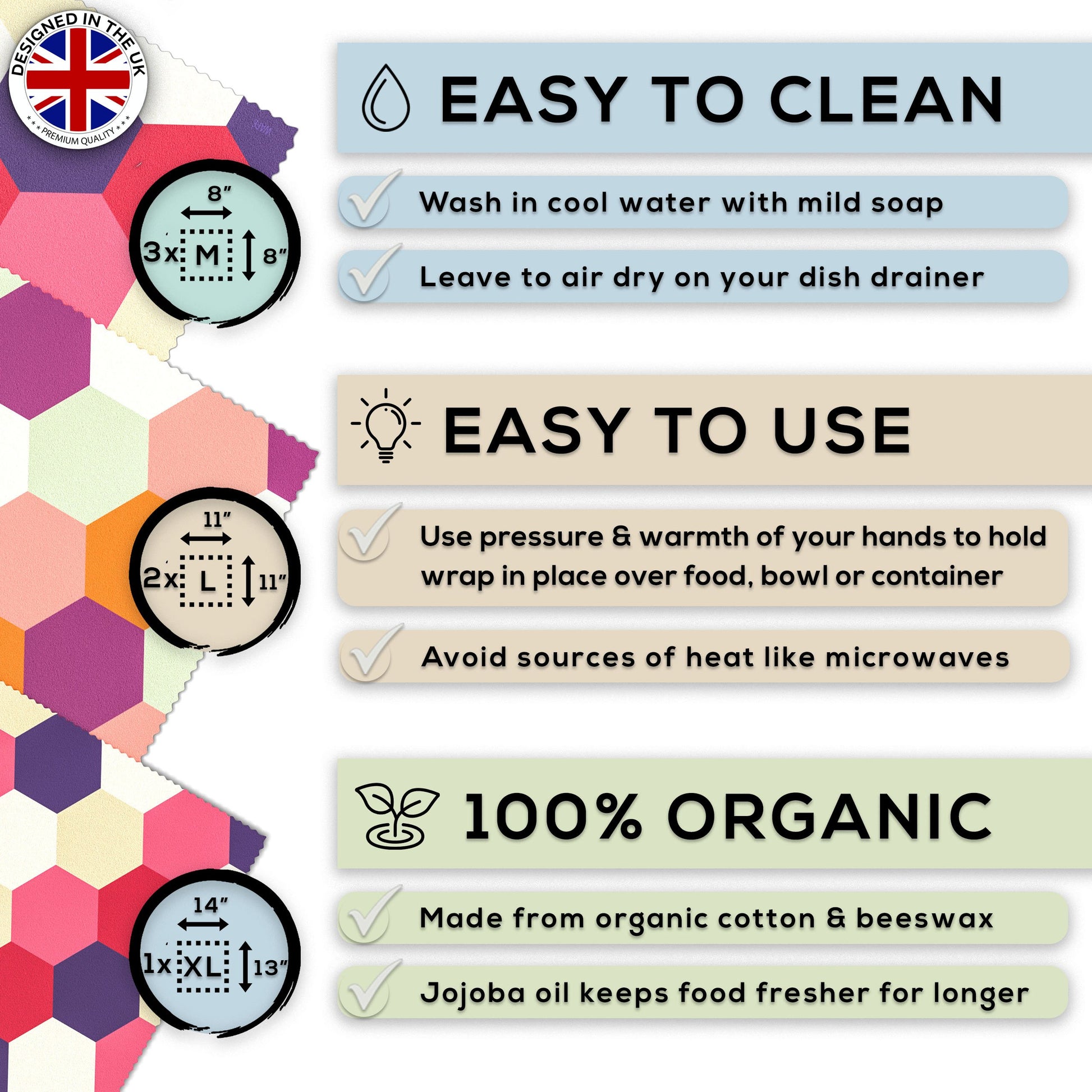 WAFE - Reusable Beeswax Food Wraps - Beeswax Edition - Pack of 3+3