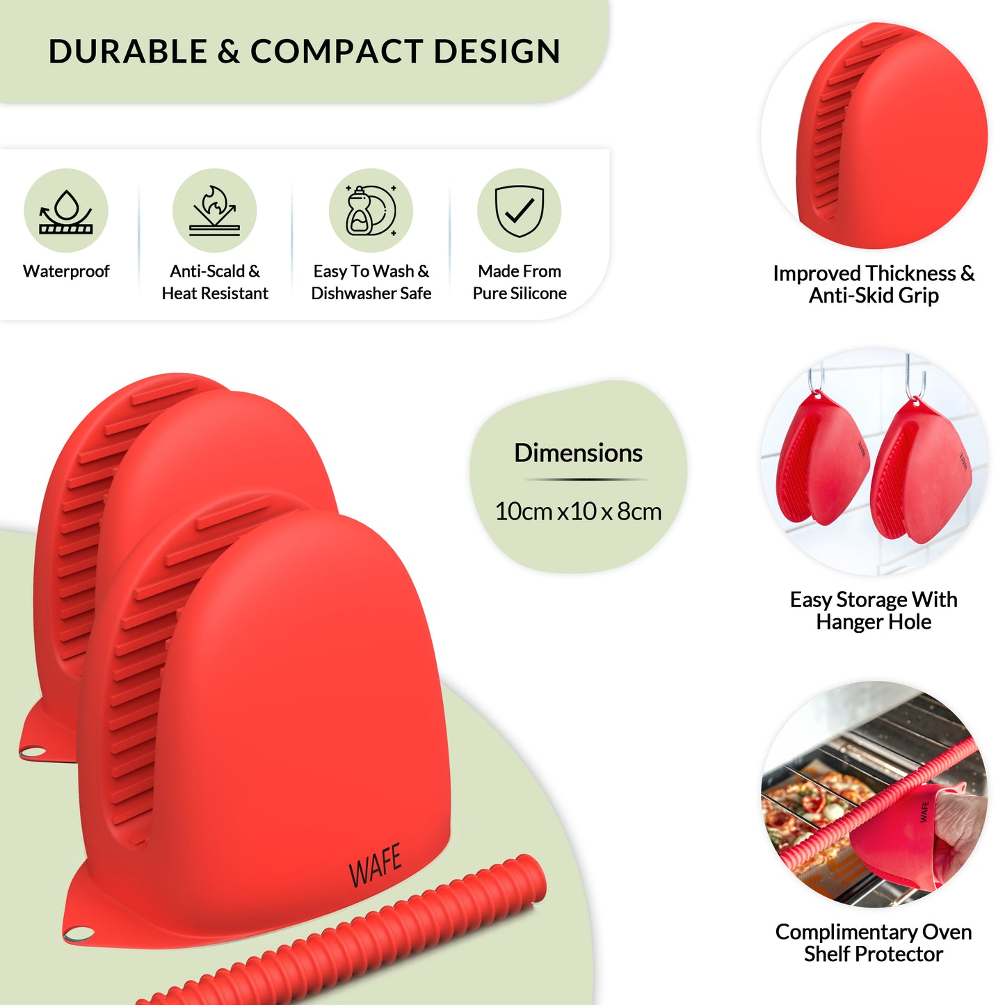 WAFE mini-oven kitchen silicone glove - Candy Red