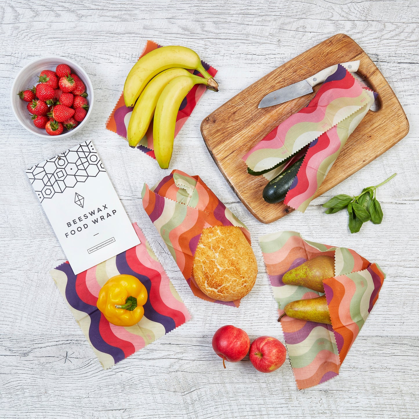 WAFE - Reusable Beeswax Food Wraps - Wave Edition - Pack of 6+3