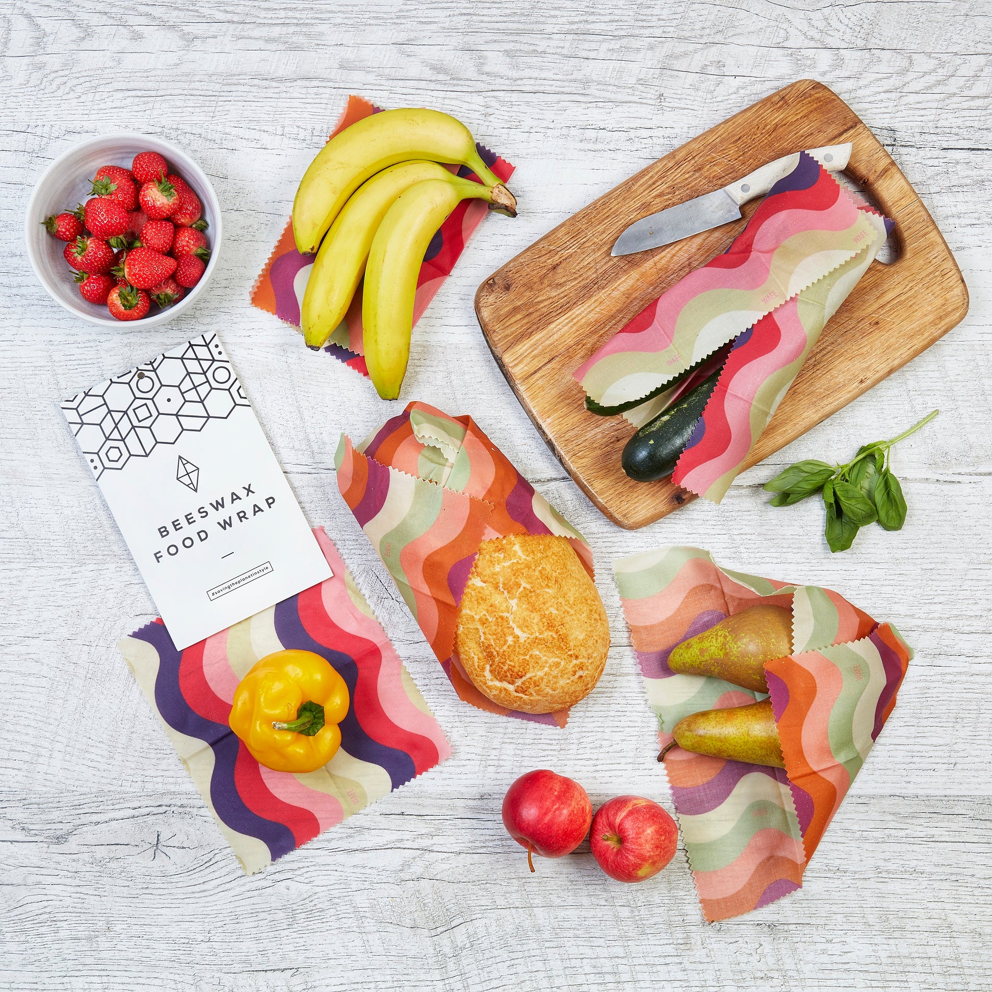 WAFE - Reusable Beeswax Food Wraps - Wave Edition - Pack of 6+3