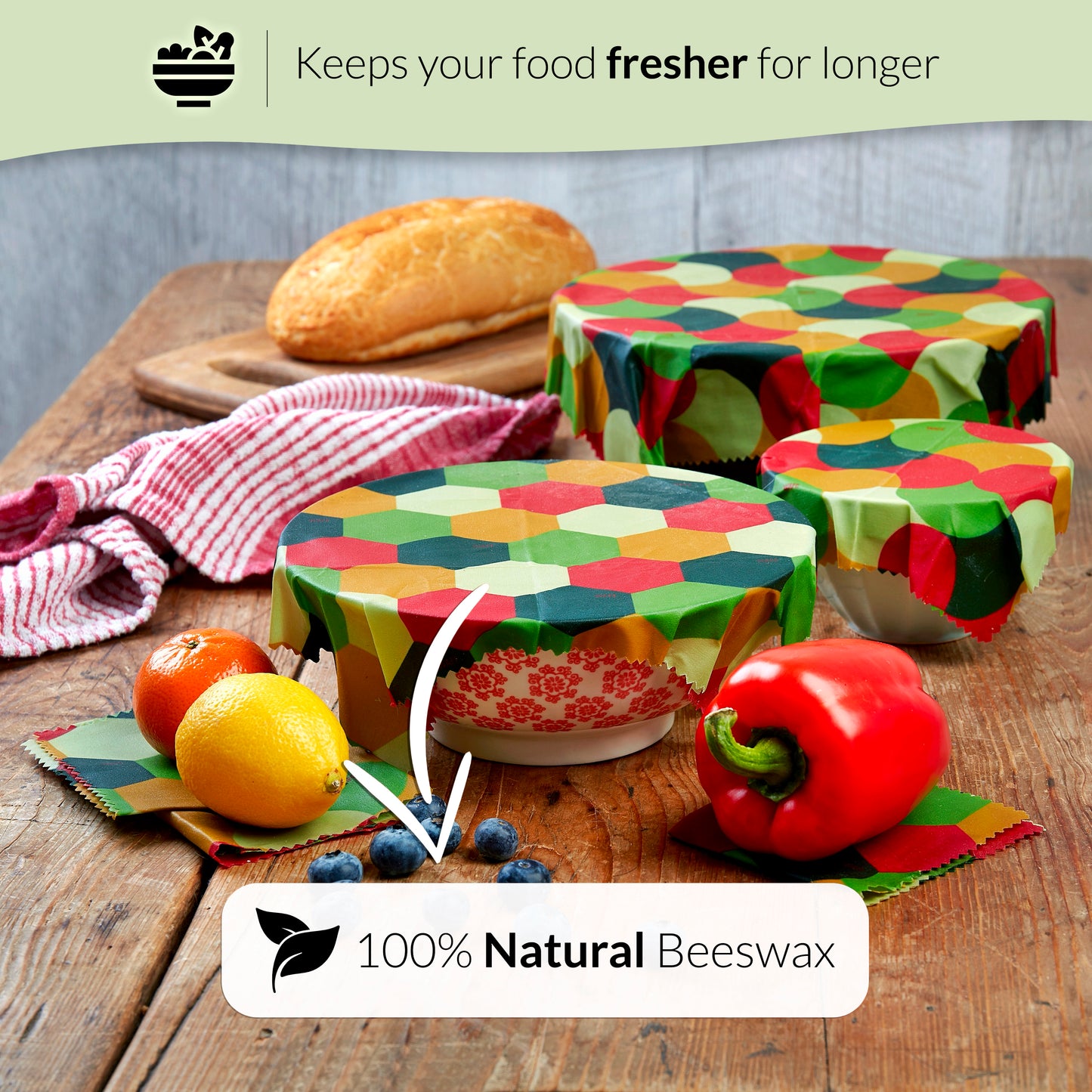 WAFE - Reusable Beeswax Food Wraps - Fruity Edition - Pack of 6+3