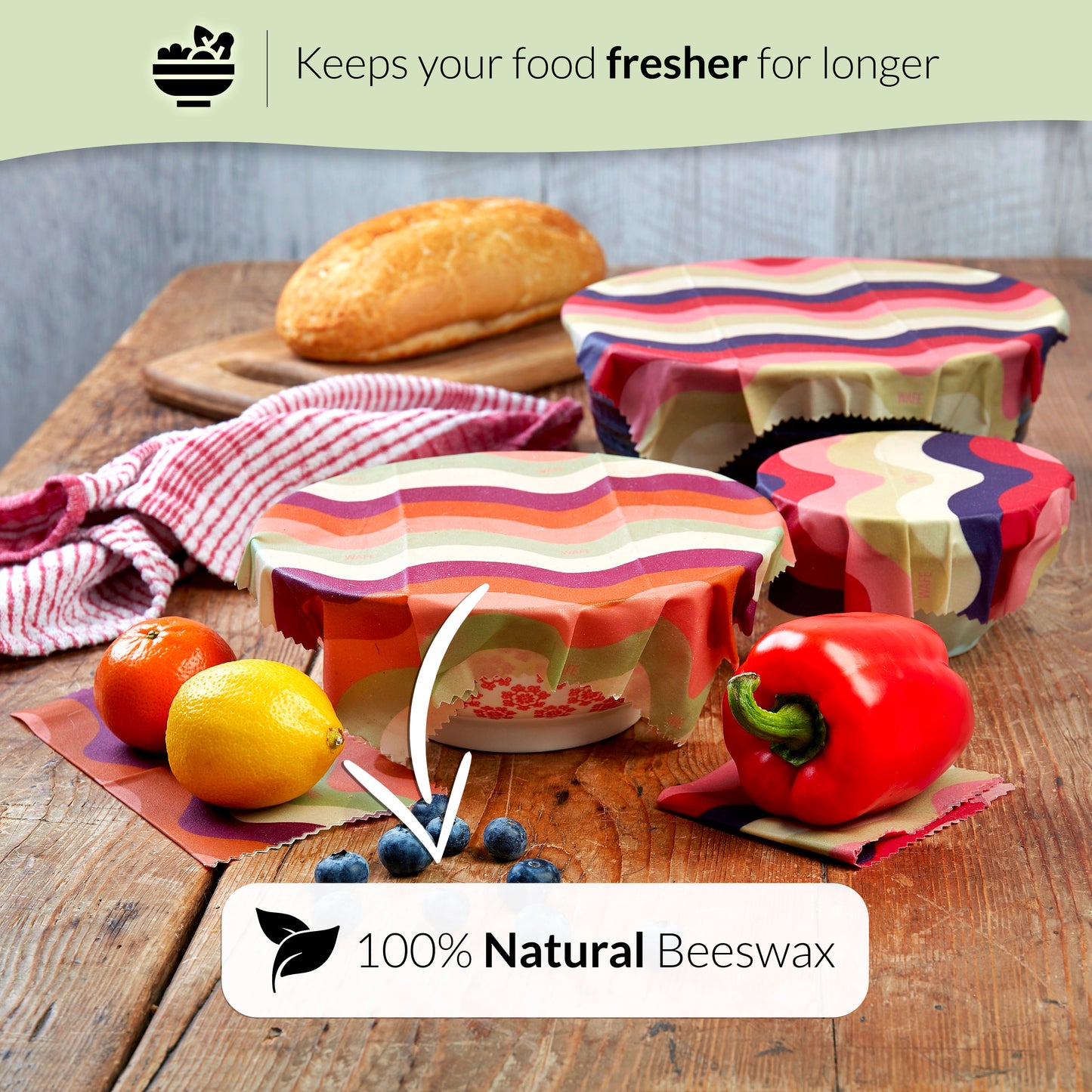 WAFE - Reusable Beeswax Food Wraps - Wave Edition - Pack of 6+3