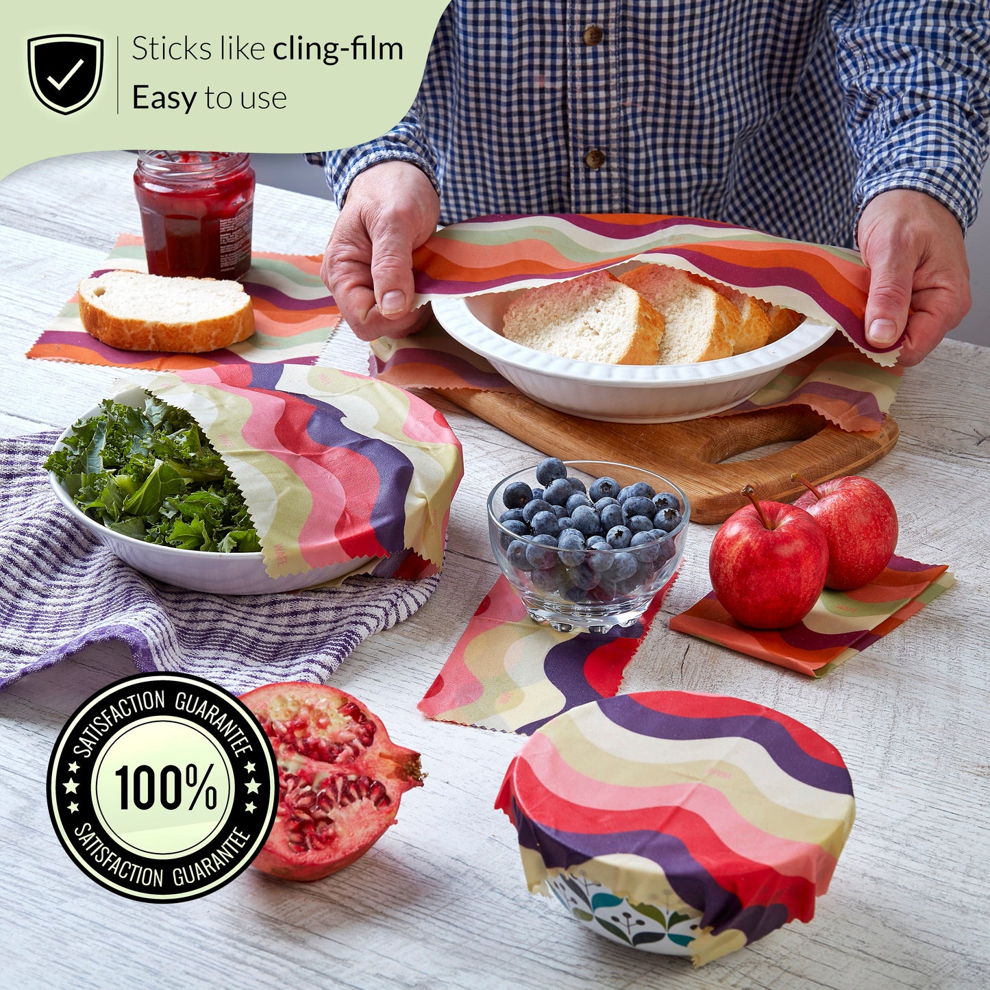 WAFE - Reusable Beeswax Food Wraps - Wave Edition - Pack of 6+3