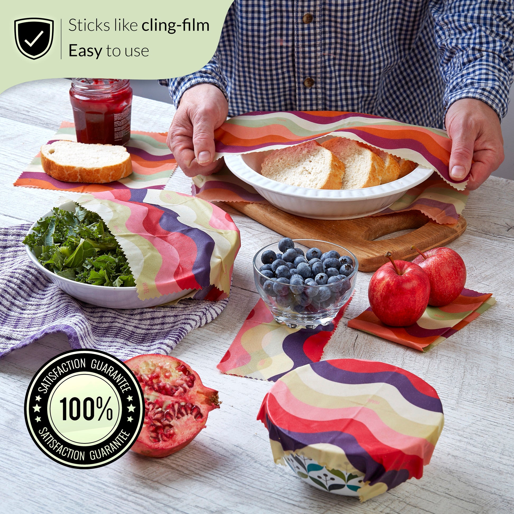 WAFE - Reusable Beeswax Food Wraps - Wave Edition - Pack of 6+3