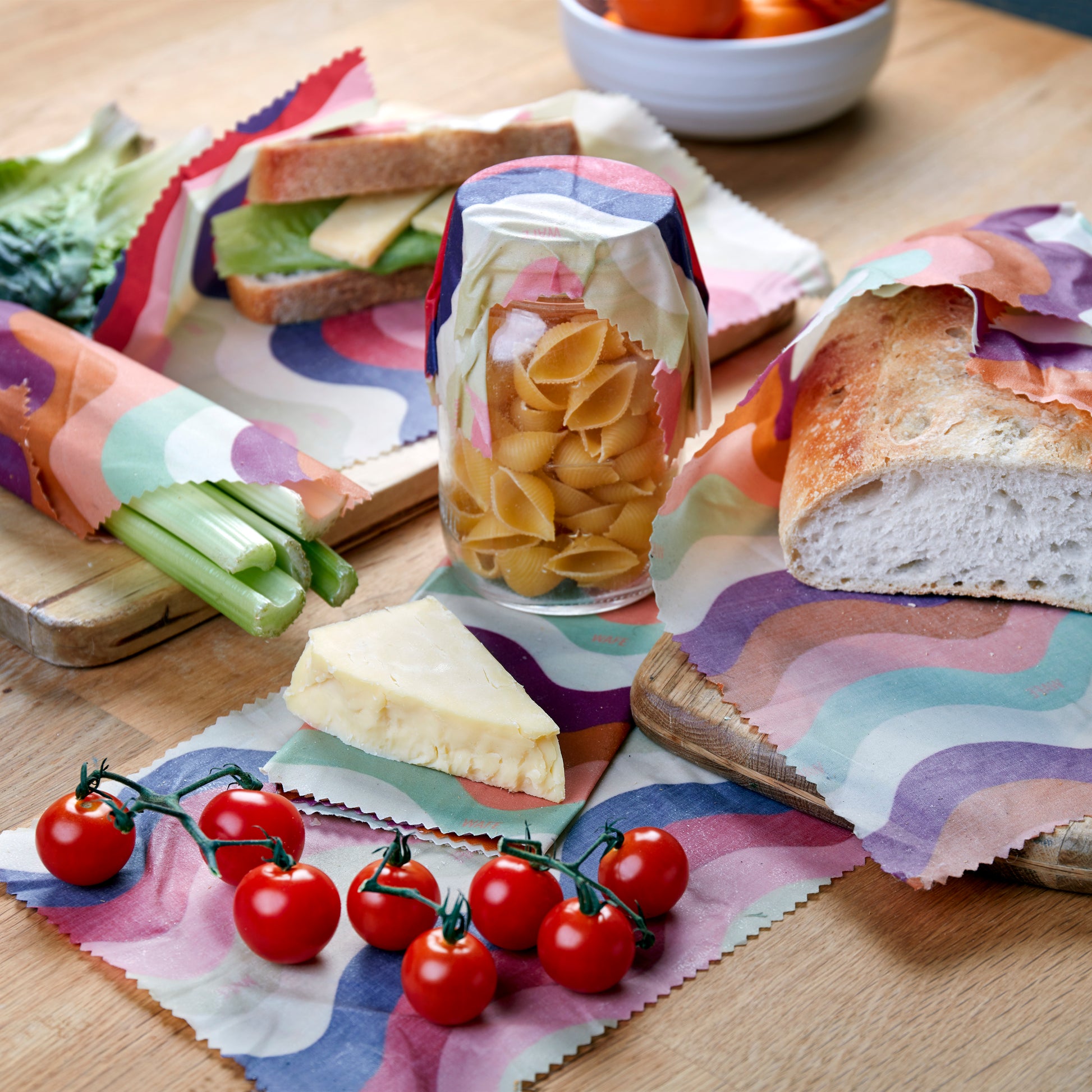 WAFE - Reusable Beeswax Food Wraps - Wave Edition - Pack of 6+3