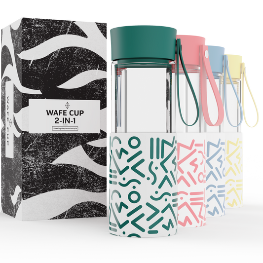 WAFE Cup 2-in-1 Insulated Glass Coffee Mug & Travel Water Bottle 350ml - GREEN