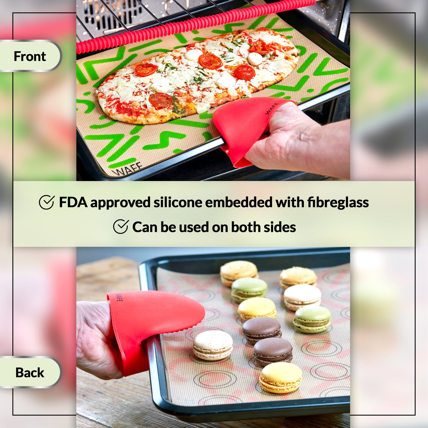 WAFE Silicone Reusable Baking mat with Rolling Mat set - 3PACK