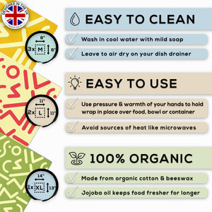 WAFE - Reusable Beeswax Food Wraps - Tribal Edition - Pack of 6+3