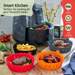 WAFE Silicone Air Fryer Liner 2PACK -Black/Orange